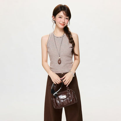 Striped Crew-Neck Sleeveless Tank