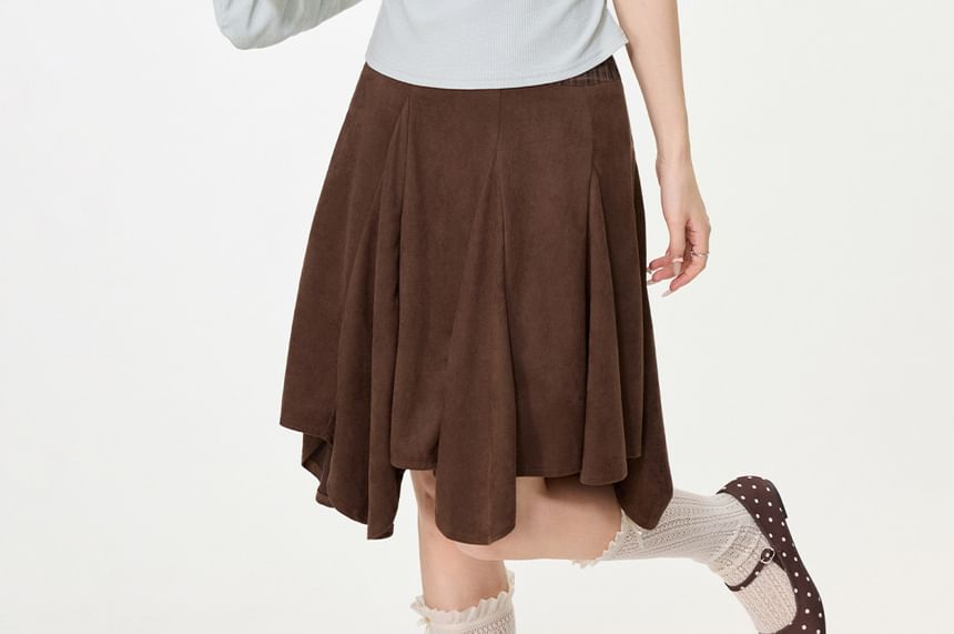 Ruffled Off-Shoulder Dotted Panel Short-Sleeve Tee