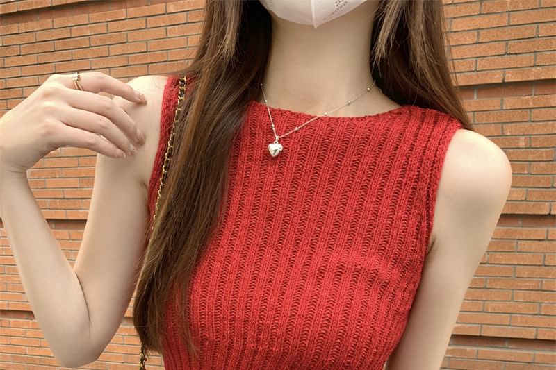 Asymmetrical Ribbed Knit Crew-Neck Tank