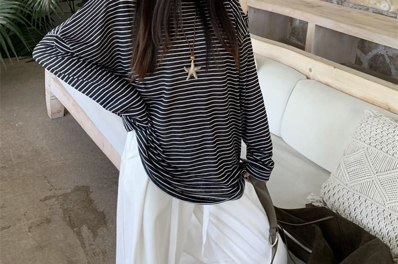 Cold-Shoulder Striped Long-Sleeve Tee
