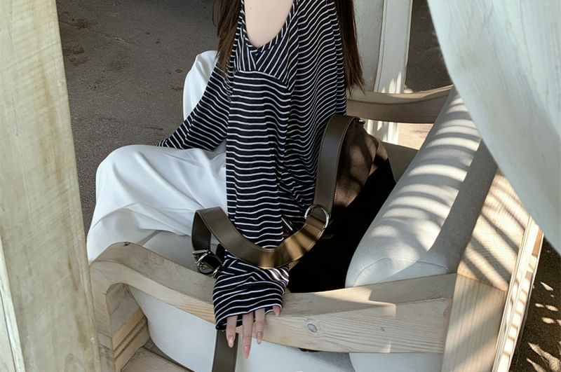 Cold-Shoulder Striped Long-Sleeve Tee