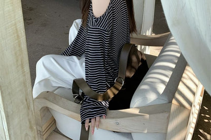 Cold-Shoulder Striped Long-Sleeve Tee