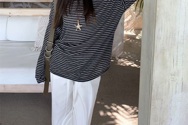 Cold-Shoulder Striped Long-Sleeve Tee