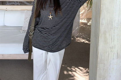 Cold-Shoulder Striped Long-Sleeve Tee