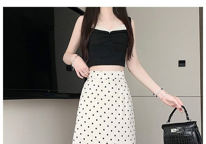 High Waist Polka Dot Maxi A-Line Skirt