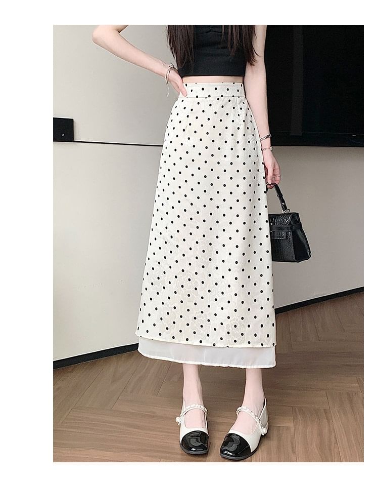 High Waist Polka Dot Maxi A-Line Skirt