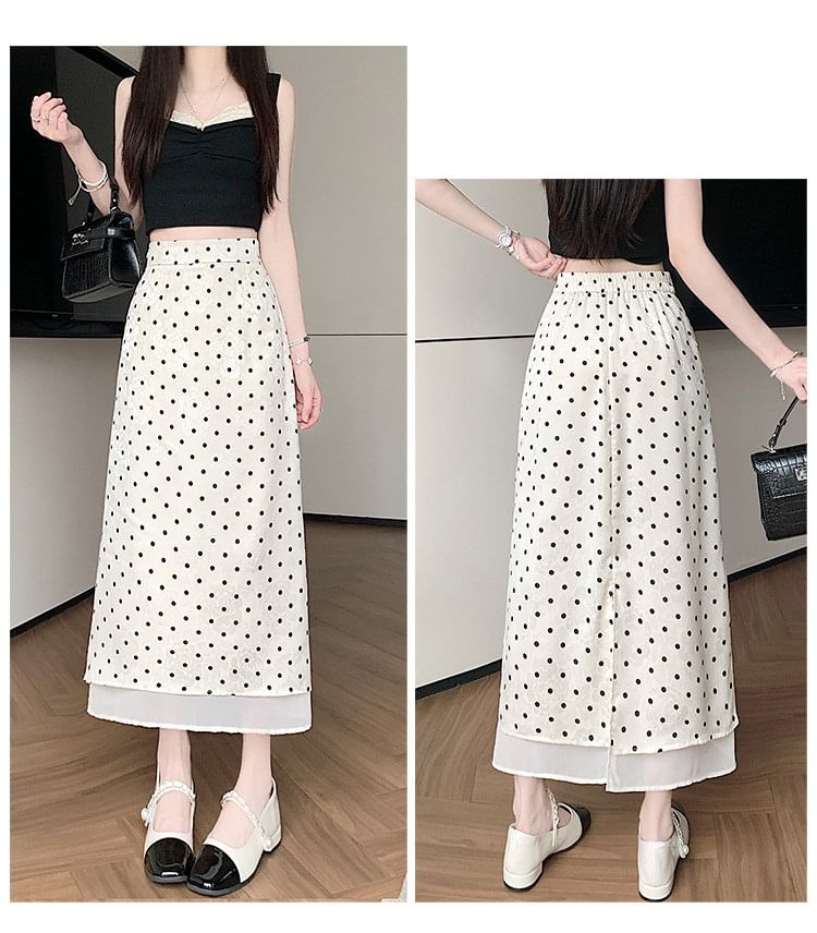 High Waist Polka Dot Maxi A-Line Skirt