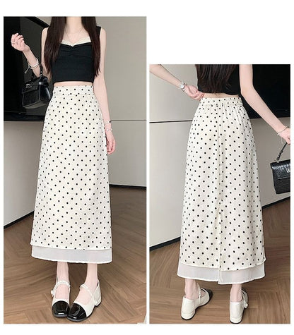High Waist Polka Dot Maxi A-Line Skirt