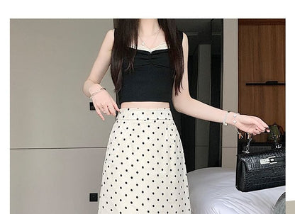 High Waist Polka Dot Maxi A-Line Skirt