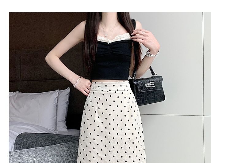 High Waist Polka Dot Maxi A-Line Skirt