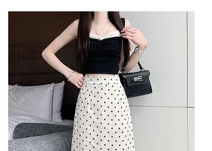 High Waist Polka Dot Maxi A-Line Skirt