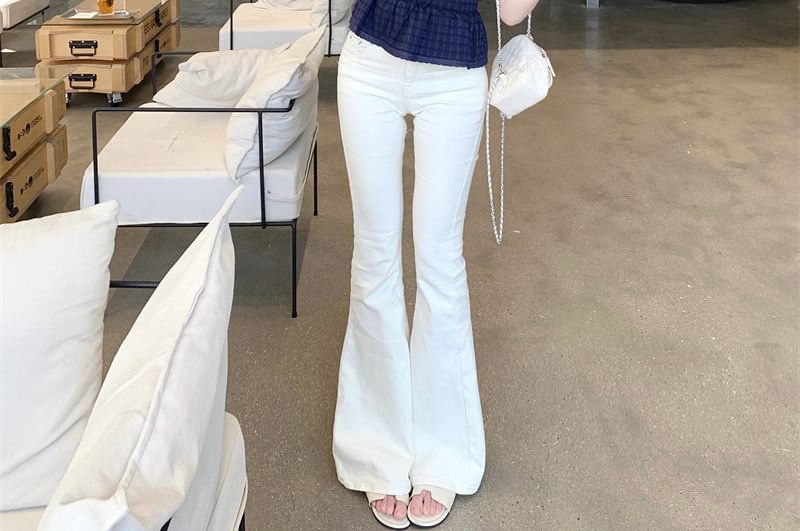 Puff-Sleeve Scoop Neck Plaid Lace Trim Peplum Blouse