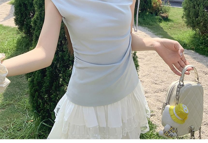 One-Shoulder Ruched Sleeveless Top