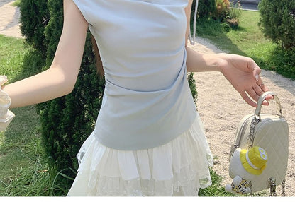 One-Shoulder Ruched Sleeveless Top