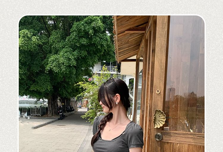 Short-Sleeve Scoop Neck Striped Tie-Waist T-Shirt