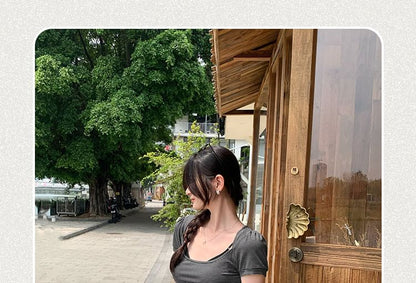 Short-Sleeve Scoop Neck Striped Tie-Waist T-Shirt
