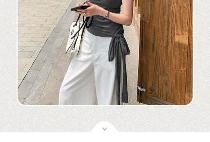 Short-Sleeve Scoop Neck Striped Tie-Waist T-Shirt