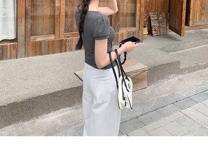 Short-Sleeve Scoop Neck Striped Tie-Waist T-Shirt