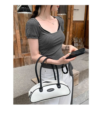 Short-Sleeve Scoop Neck Striped Tie-Waist T-Shirt