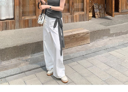 Short-Sleeve Scoop Neck Striped Tie-Waist T-Shirt