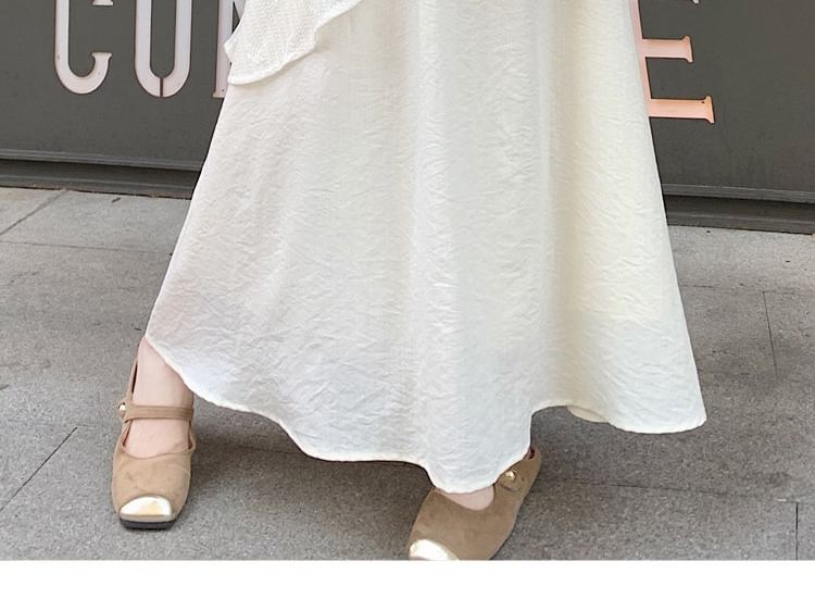 Elastic Waist Plain Asymmetrical Ruffle Maxi A-Line Skirt