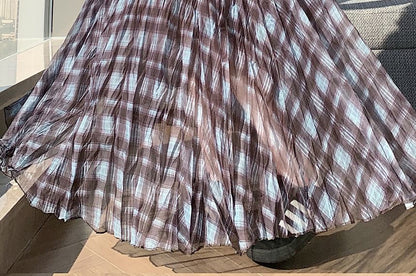 Mid Rise Plaid Maxi A-Line Skirt