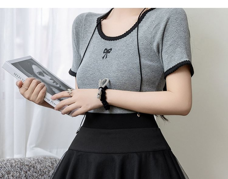 High Waist Plain Sheer Panel Mini A-Line Skirt