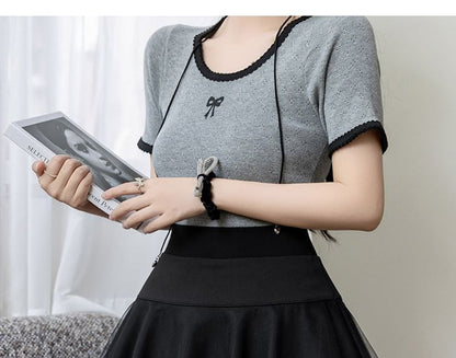 High Waist Plain Sheer Panel Mini A-Line Skirt