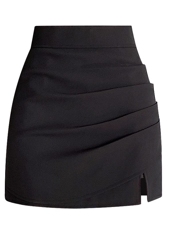 High Waist Plain Ruched Mini A-Line Skirt