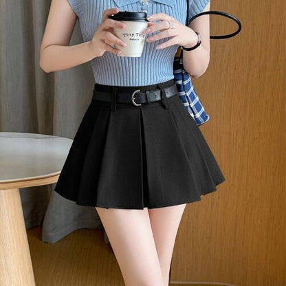 High Waist Plain Mini Pleated Skirt