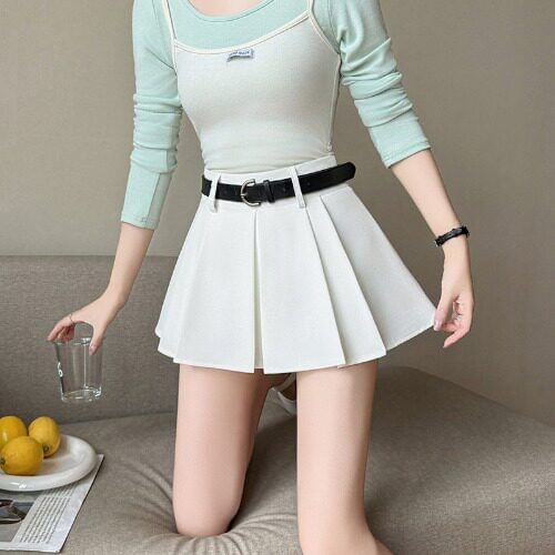 High Waist Plain Mini Pleated Skirt