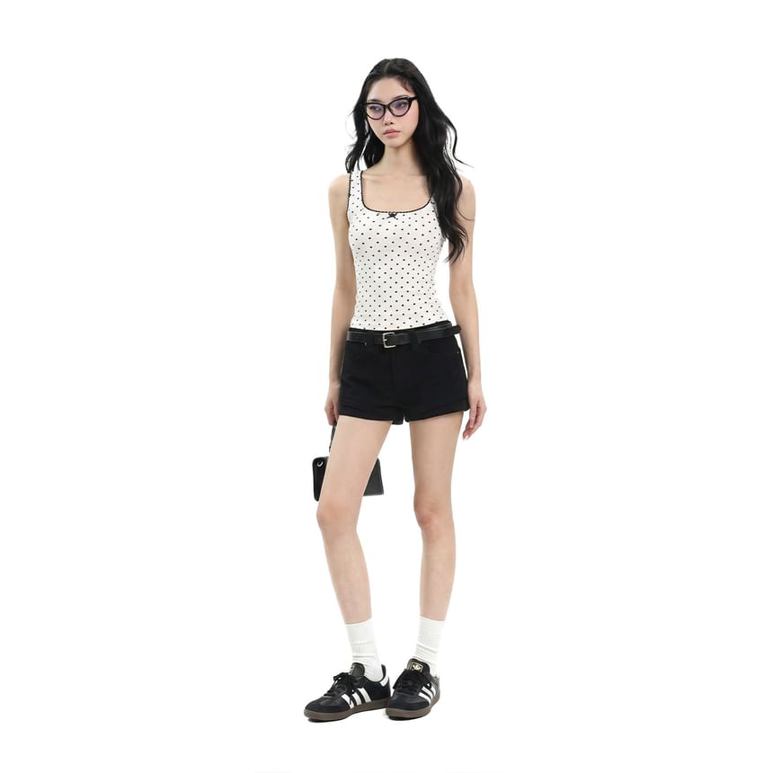 Polka-Dot Square-Neck Fitted Crop Tank