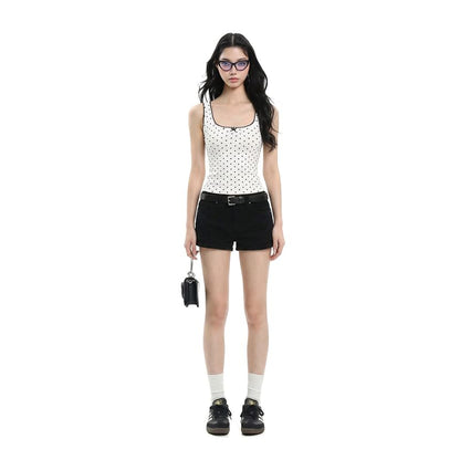Polka-Dot Square-Neck Fitted Crop Tank