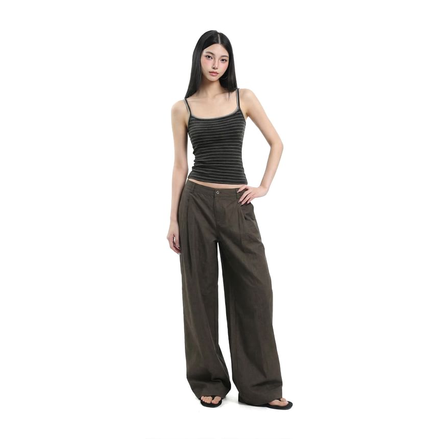 Slim-Fit Striped Crop Camisole with Two-Tone Look