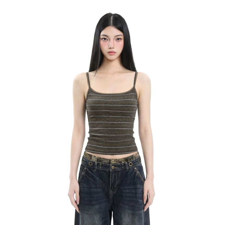 Slim-Fit Striped Crop Camisole with Two-Tone Look
