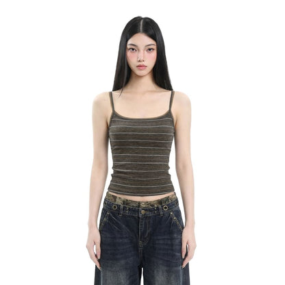Slim-Fit Striped Crop Camisole with Two-Tone Look
