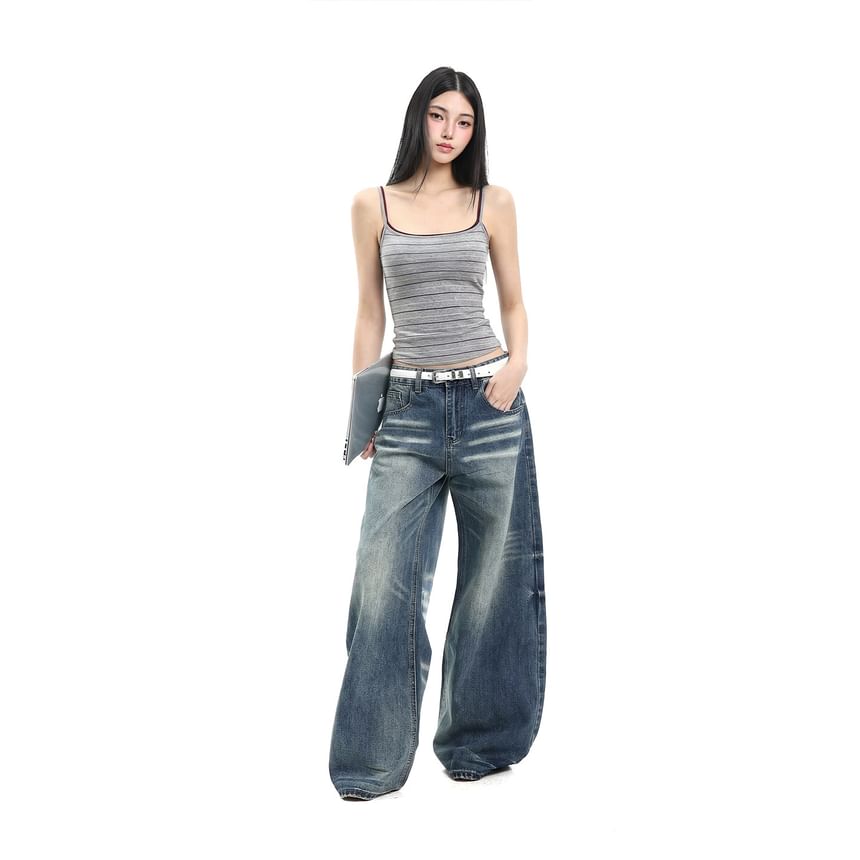 Slim-Fit Striped Crop Camisole with Two-Tone Look