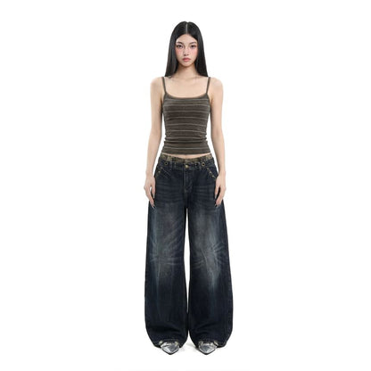 Slim-Fit Striped Crop Camisole with Two-Tone Look