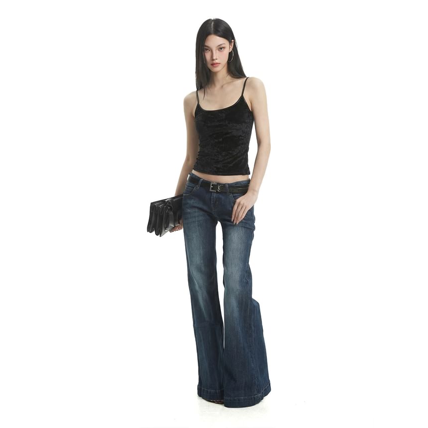 Velvet Scoop-Neck Slim-Fit Crop Cami