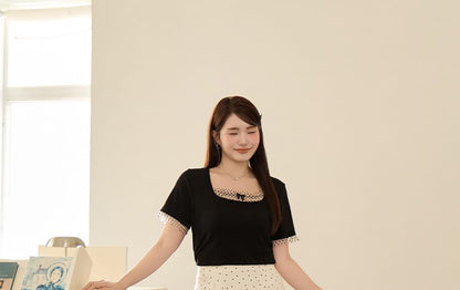 Mid Waist Dotted Mini A-Line Skirt
