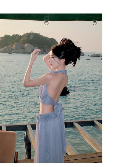 Set: Sleeveless Plain Crop Top + Mid Waist Maxi Skirt