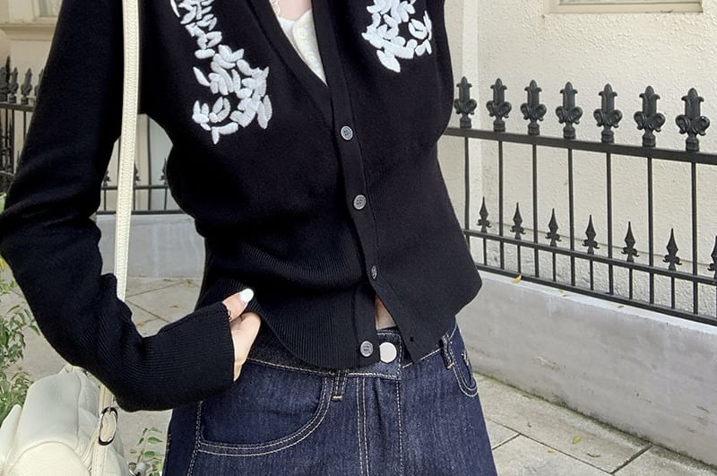 Jacquard Button Knit Two-Piece Top