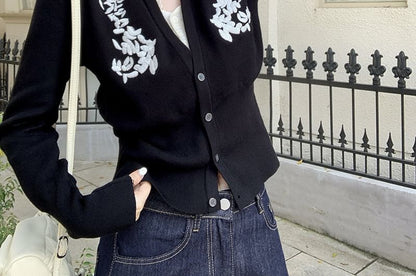 Jacquard Button Knit Two-Piece Top