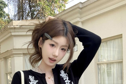 Jacquard Button Knit Two-Piece Top