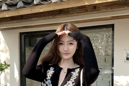 Jacquard Button Knit Two-Piece Top
