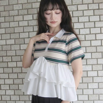 Striped Ruffle Polo Shirt