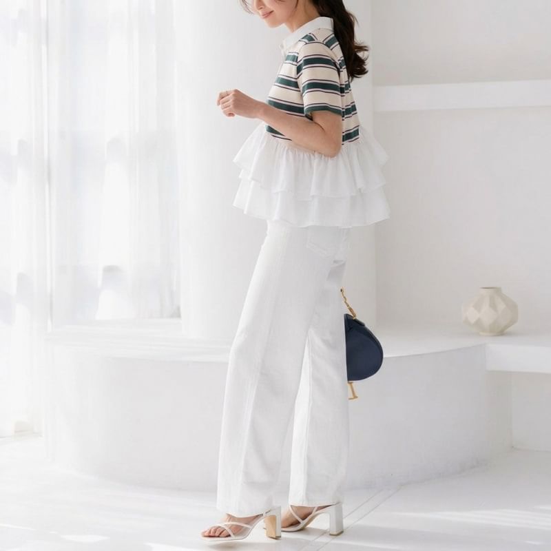 Striped Ruffle Polo Shirt