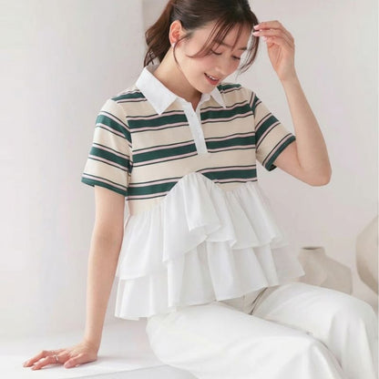 Striped Ruffle Polo Shirt