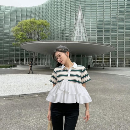 Striped Ruffle Polo Shirt