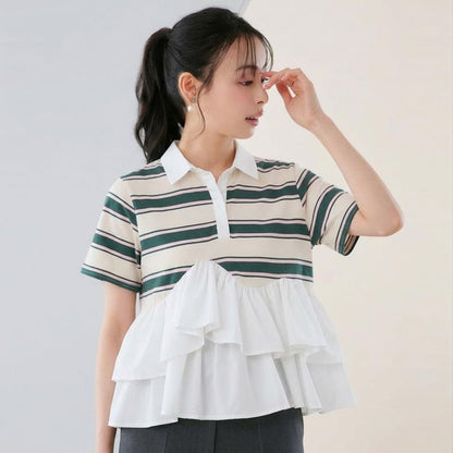 Striped Ruffle Polo Shirt
